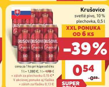 Krušovice svetlé pivo, 10% plechovka, 0,5l v akcii