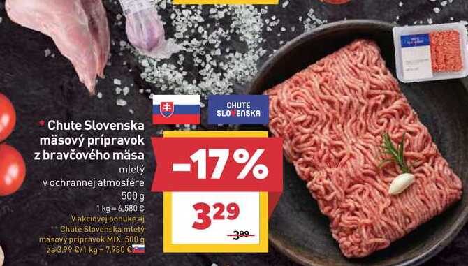 Chute Slovenska mäsový prípravok z bravčového mäsa mletý v ochrannej atmosfére 500 g