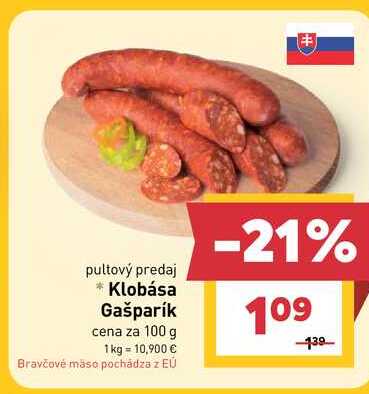 Klobása Gašparík cena za 100 g