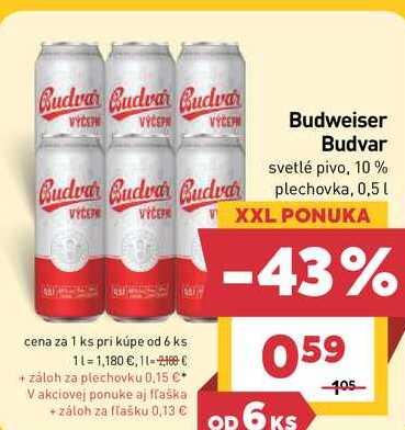 Budweiser Budvar svetlé pivo, 10% plechovka, 0,5l v akcii