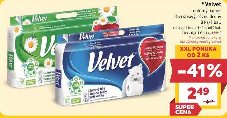 Velvet toaletný papier 3-vrstvový, rôzne druhy 8 ks/1 bal.