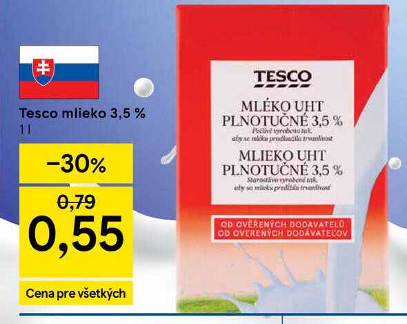 Tesco mlieko 3,5 % 1l
