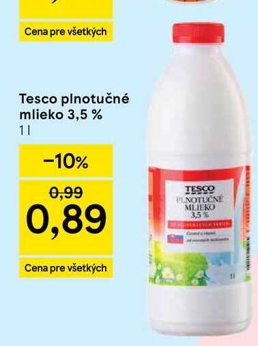 Tesco plnotučné mlieko 3.5% 1L