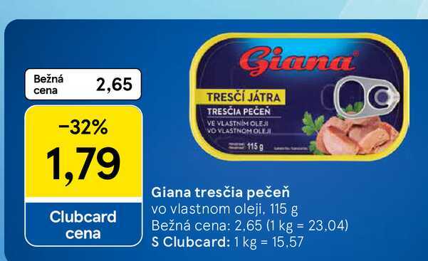 Giana tresčia pečeň vo vlastnom oleji, 115 g