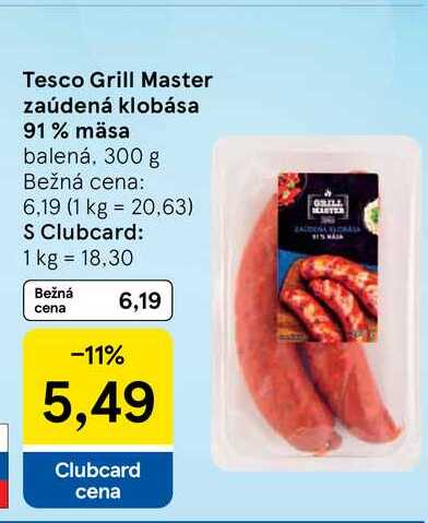 Tesco Grill Master zaúdená klobása 91% mäsa balená, 300 g