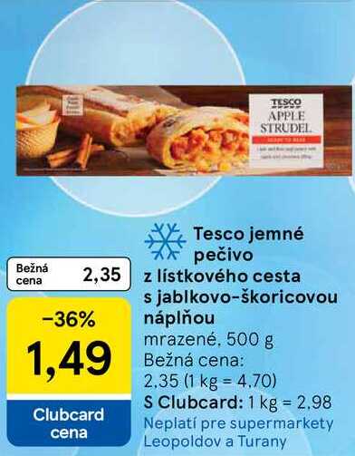 Tesco jemné pečivo z lístkového cesta s jablkovo-škoricovou náplňou mrazené, 500 g