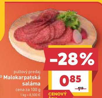 Malokarpatská saláma cena za 100 g