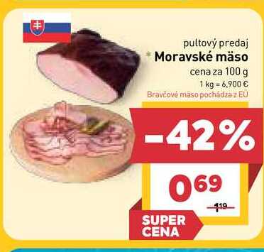 Moravské mäso cena za 100 g 