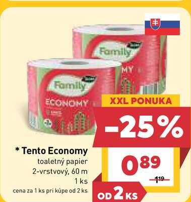 Tento Economy toaletný papier 2-vrstvový, 60 m