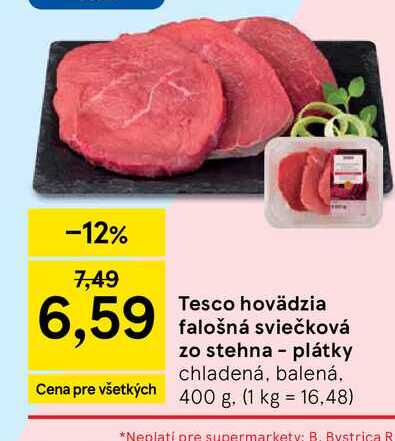 Tesco hovädzia falošná sviečková zo stehna - plátky chladená, balená 400 g