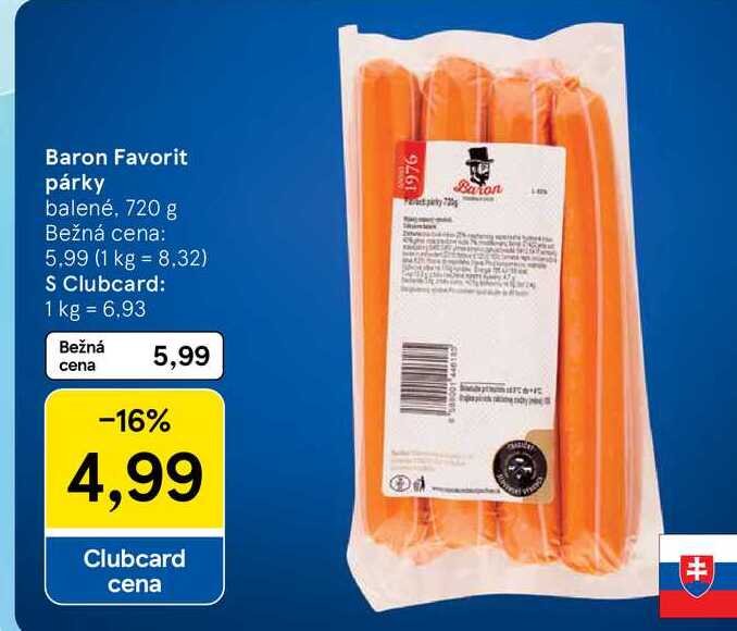 Baron Favorit párky balené, 720 g 