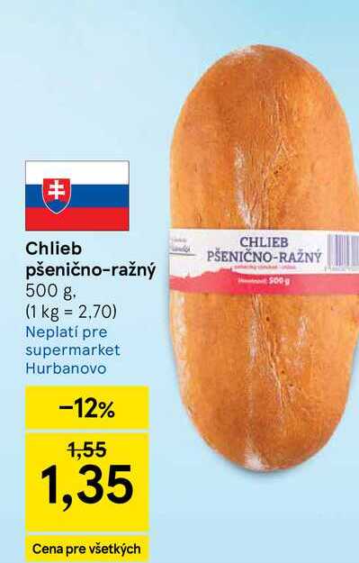 Chlieb pšenično-ražný 500 g v akcii