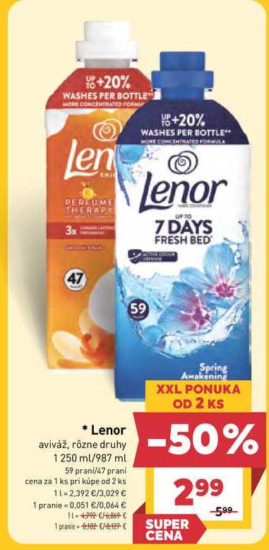 Lenor aviváž, rôzne druhy 1 250 ml/987 ml 59 praní/47 praní