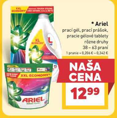 Ariel prací gél, prací prášok, pracie gélové tablety rôzne druhy 38 - 63 praní