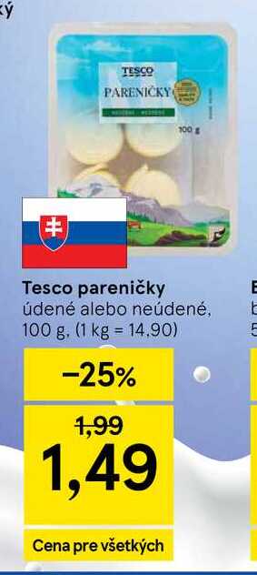 Tesco pareničky údené alebo neúdené, 100 g