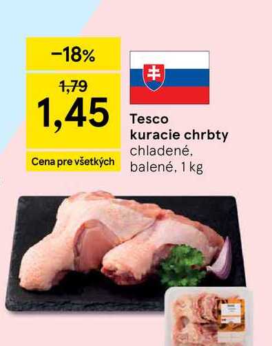 Tesco kuracie chrbty chladené balené, 1 kg 