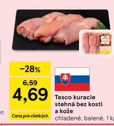 Tesco kuracie stehná bez kosti a kože 1 kg 