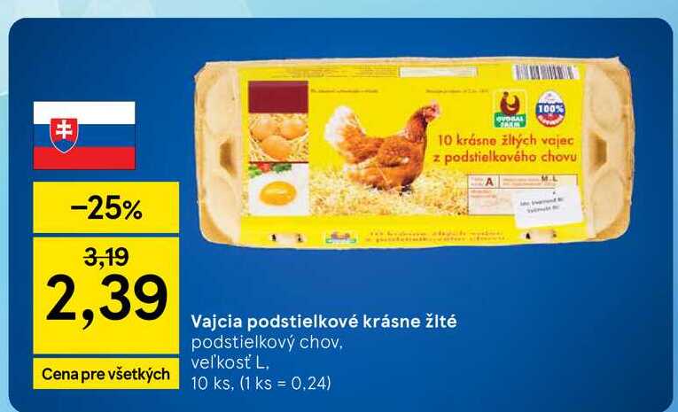 Vajcia podstielkové krásne žlté podstielkový chov veľkosť L 10ks