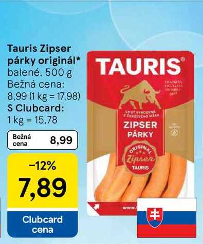 Tauris Zipser párky originál balené, 500 g