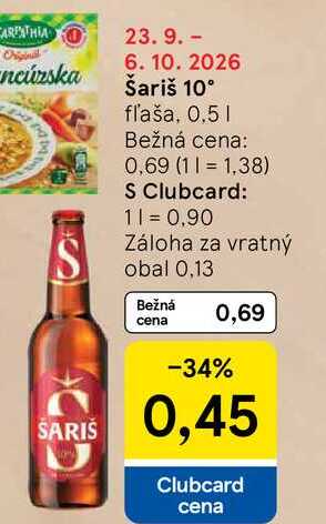 Šariš 10° fľaša, 0.5l