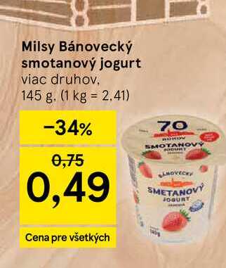 Milsy Bánovecký smotanový jogurt viac druhov, 145 g v akcii