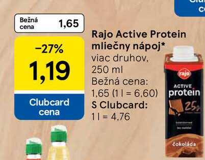 Rajo Active Protein mliečny nápoj viac druhov, 250 ml