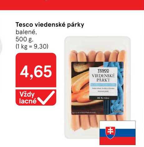Tesco viedenské párky balené 500 g