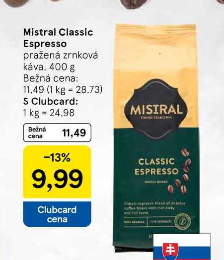Mistral Classic Espresso pražená zrnková káva, 400 g