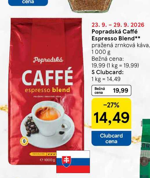 Popradská Caffé Espresso Blend pražená zrnková káva 1000 g