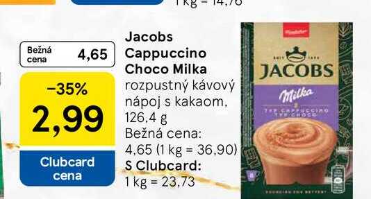 Jacobs Cappuccino Choco Milka rozpustný kávový nápoj s kakaom, 126.4g