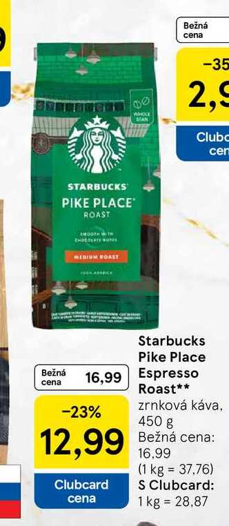Starbucks Pike Place Espresso Roast zrnková káva, 450 g