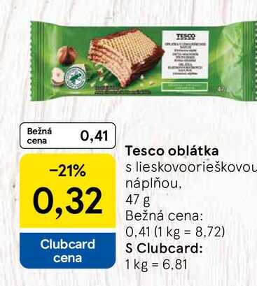 Tesco oblátka s lieskovoorieškovou náplňou 47 g
