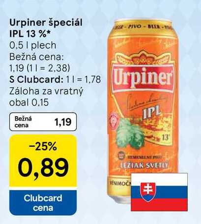 Urpiner špeciál IPL 13 % 0,5 l plech