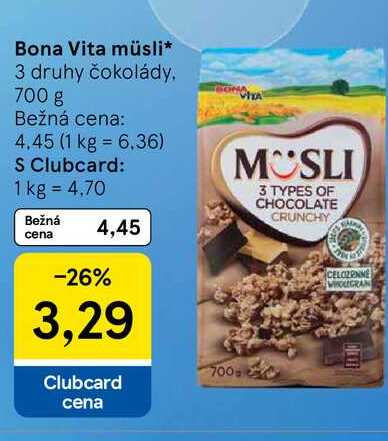 Bona Vita müsli 3 druhy čokolády 700 g