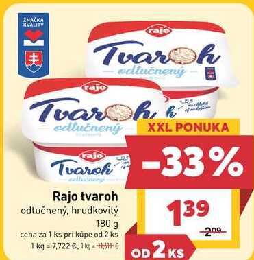 Rajo tvaroh odtučnený, hrudkovitý 180 g