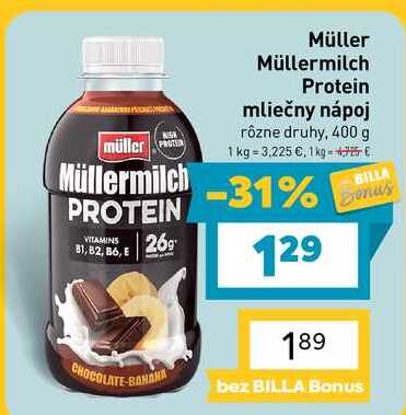Müller Müllermilch Protein mliečny nápoj rôzne druhy, 400 g