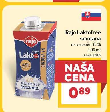Rajo Laktofree smotana na varenie, 10% 200 ml 