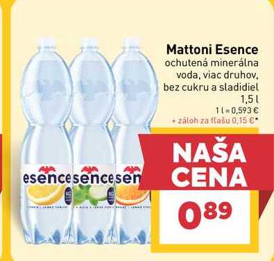 Mattoni Esence ochutená minerálna voda, viac druhov, bez cukru a sladidiel 1,5l