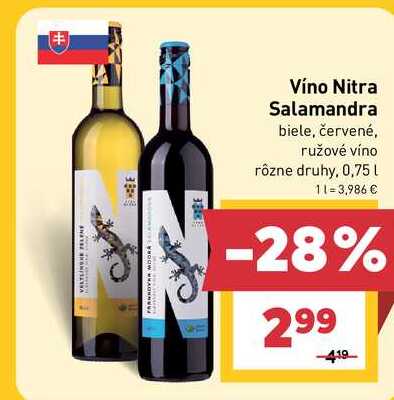 Víno Nitra Salamandra biele, červené, ružové víno rôzne druhy, 0,75 L  v akcii