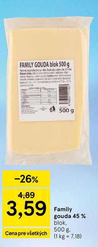 Family gouda 45% blok, 500 g