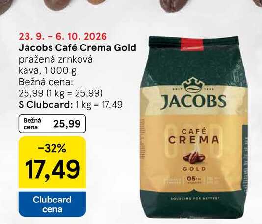Jacobs Café Crema Gold pražená zrnková káva, 1000 g