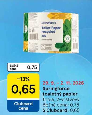Springforce toaletný papier 1 rola, 2-vrstvový