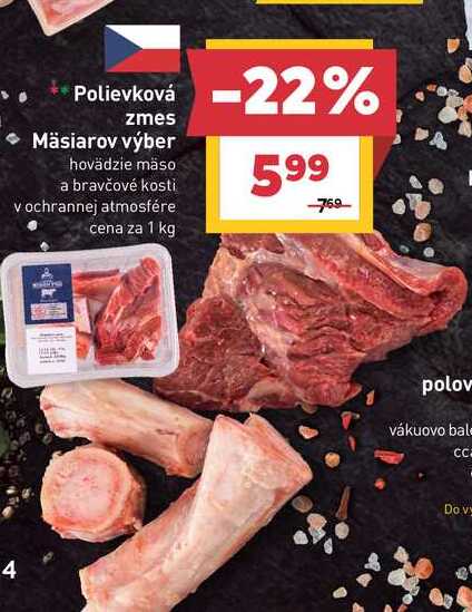 Polievková zmes Mäsiarov výber hovädzie mäso a bravčové kosti v ochrannej atmosfére cena za 1 kg 
