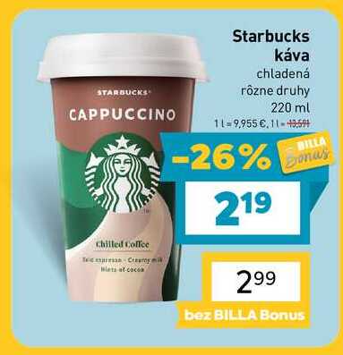 Starbucks káva chladená rôzne druhy 220 ml