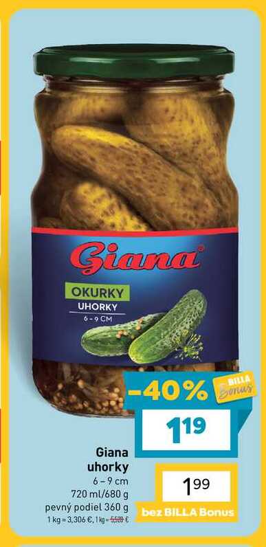 Giana uhorky 6-9 cm 720 ml/680 g pevný podiel 360 g 