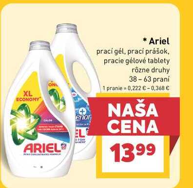 Ariel prací gél, prací prášok, pracie gélové tablety rôzne druhy 38-63 praní