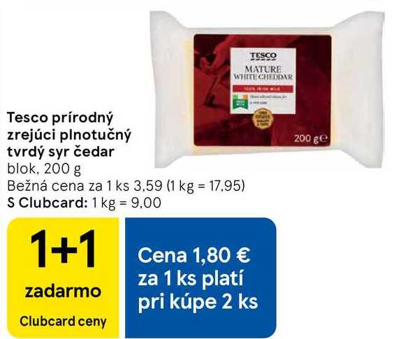 Tesco prírodný zrejúci plnotučný tvrdý syr čedar blok, 200 g