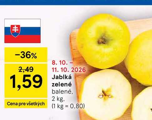 Jablká zelené balené 2 kg
