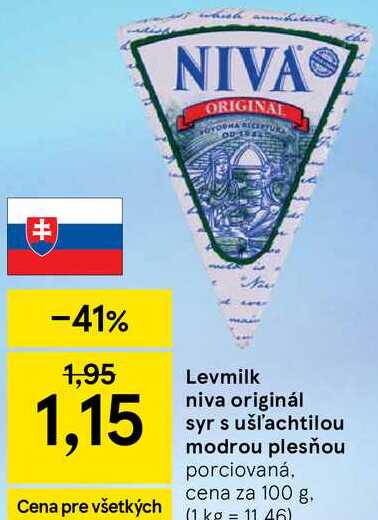 Levmilk niva originál syr s ušľachtilou modrou plesňou porciovaná, cena za 100 g