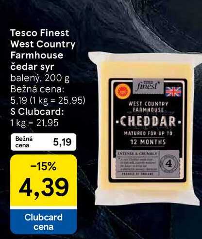 Tesco Finest West Country Farmhouse čedar syr balený, 200 g